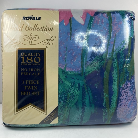 Vintage Royale Gold Collection Percale 180 Count Floral 3 Piece Twin Set - NEW - Picture 3 of 7
